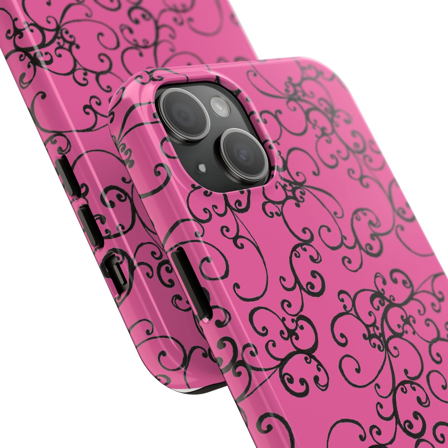 Elegant Scroll Pink / Black Phone Case