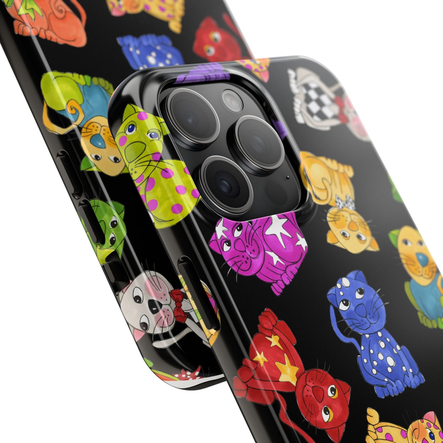 Tossed Happy Cats Black Phone Case