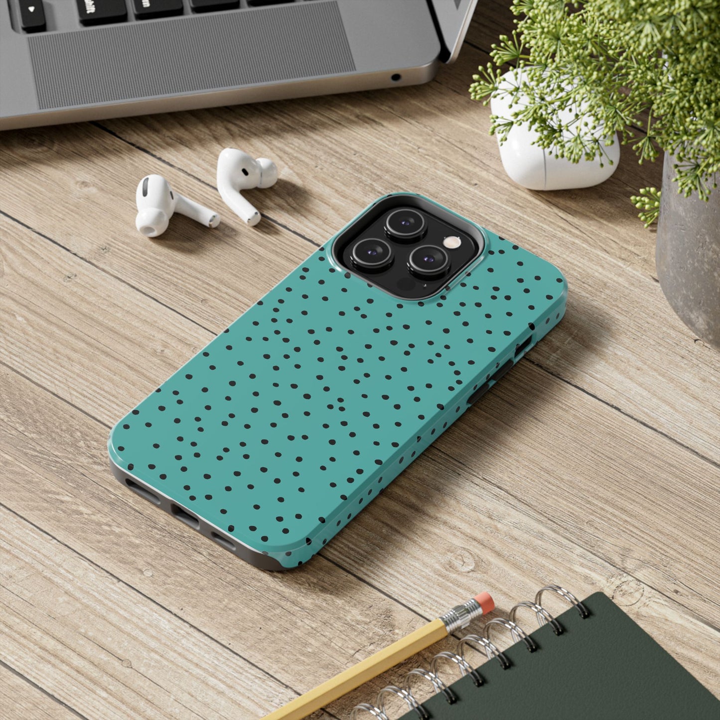 Dinky Dots Turquoise / Black Phone Case