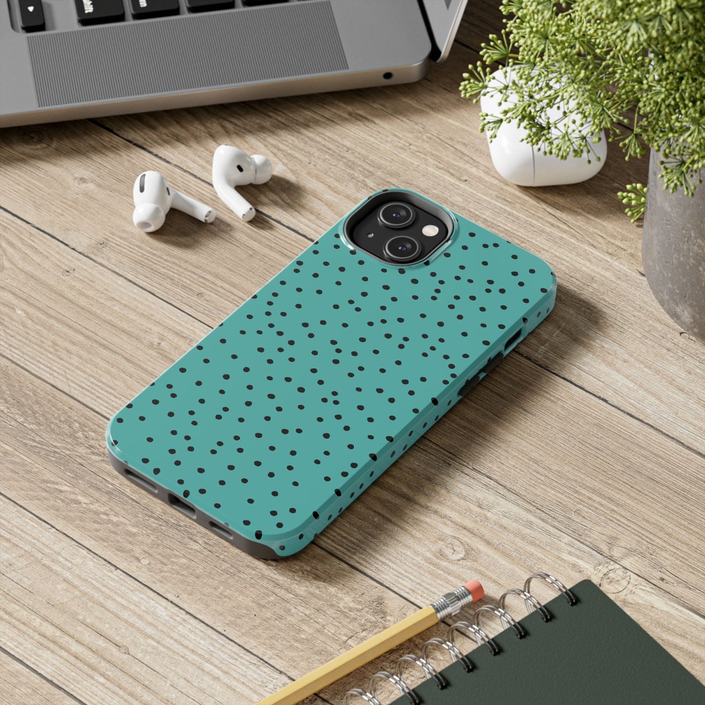 Dinky Dots Turquoise / Black Phone Case