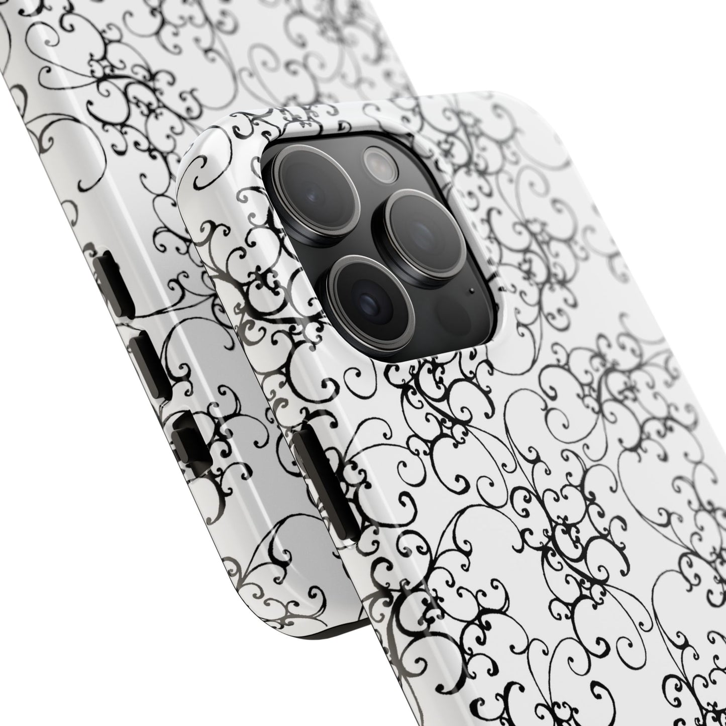 Elegant Scroll White / Black Phone Case