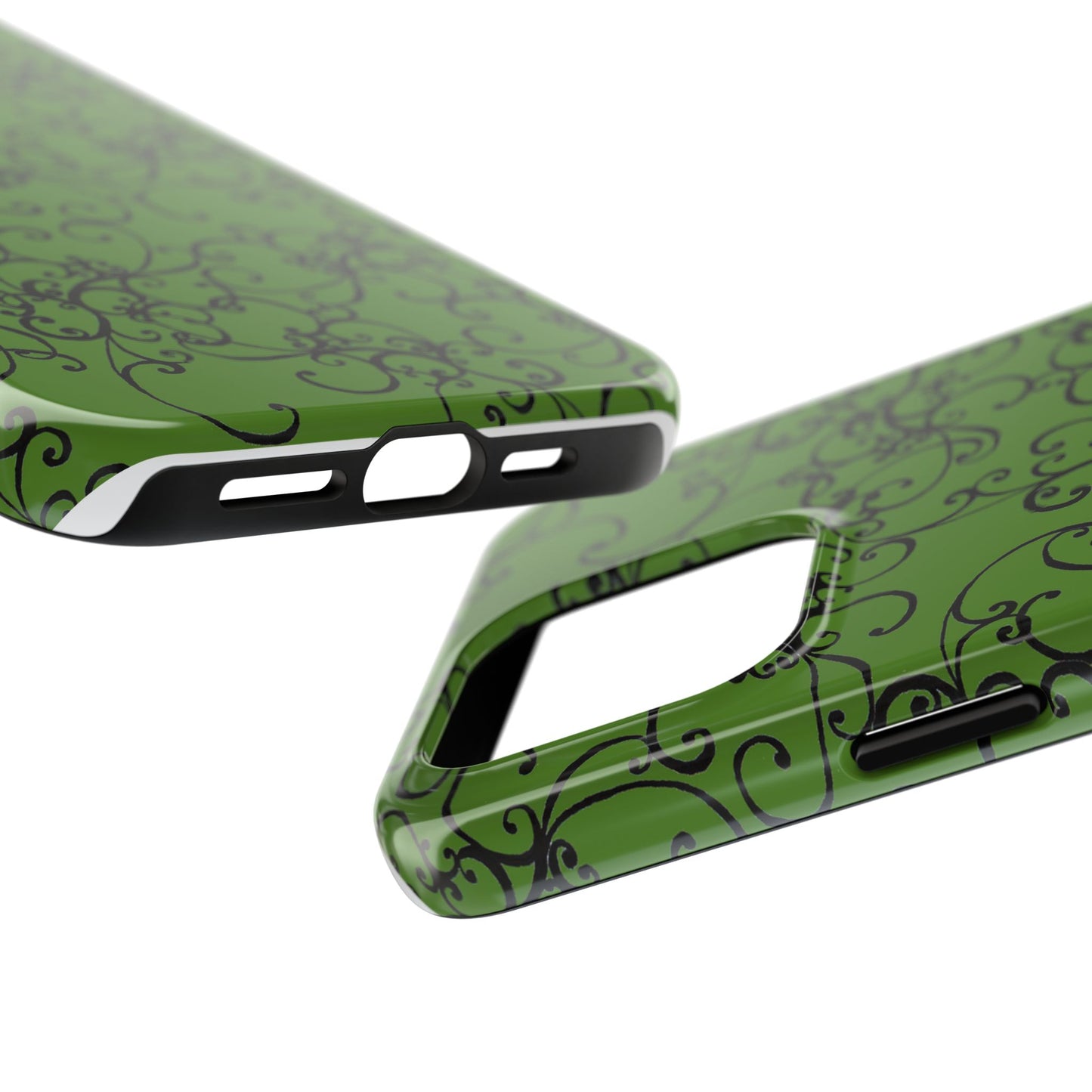 Elegant Scroll Green / Black Phone Case