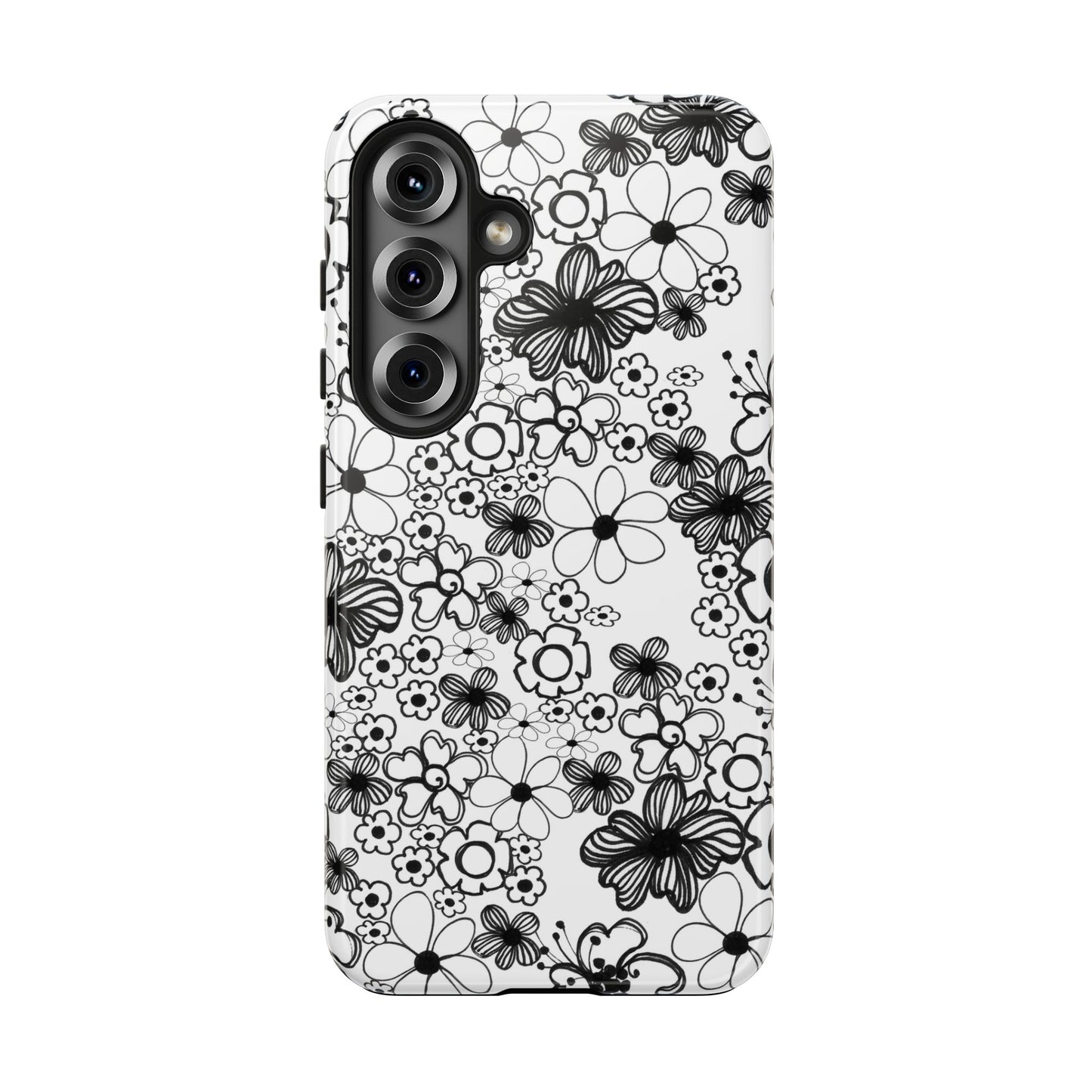 White and Black Flowers Phone Case