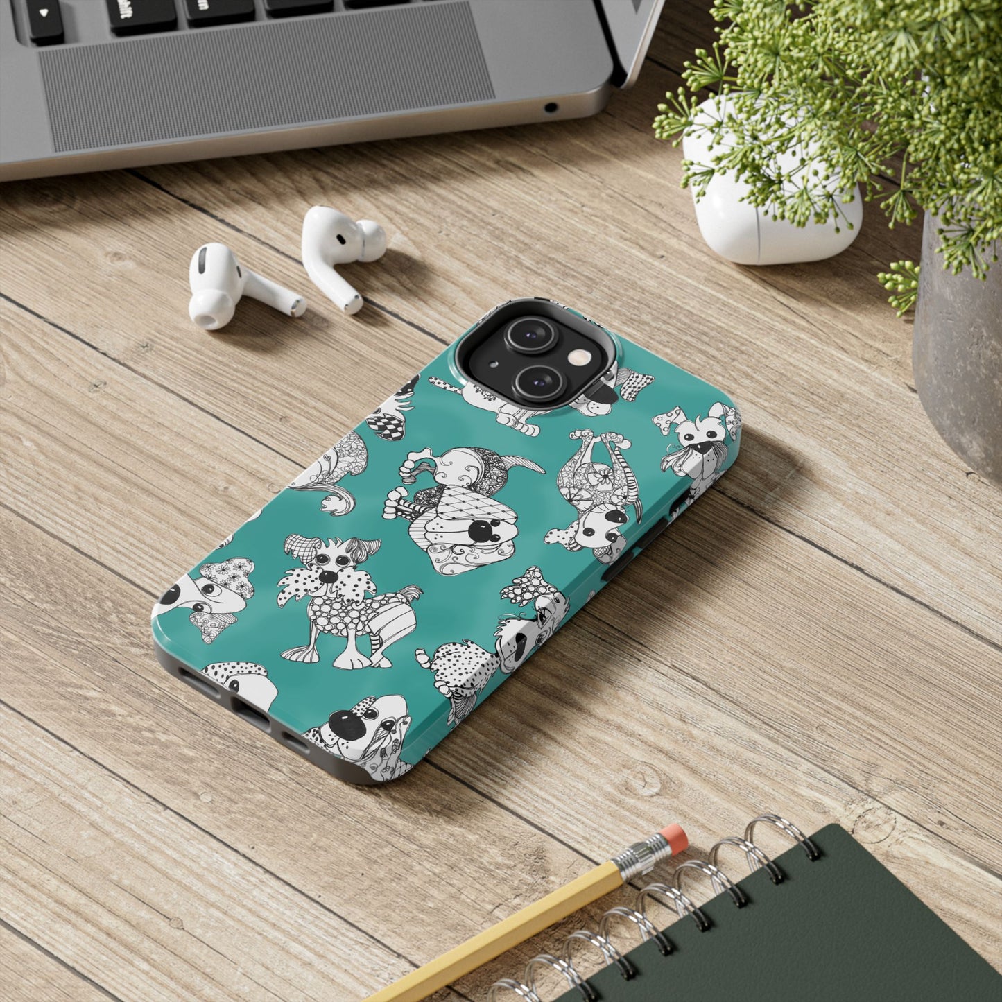 Doodle Dogs Turquoise Phone Case