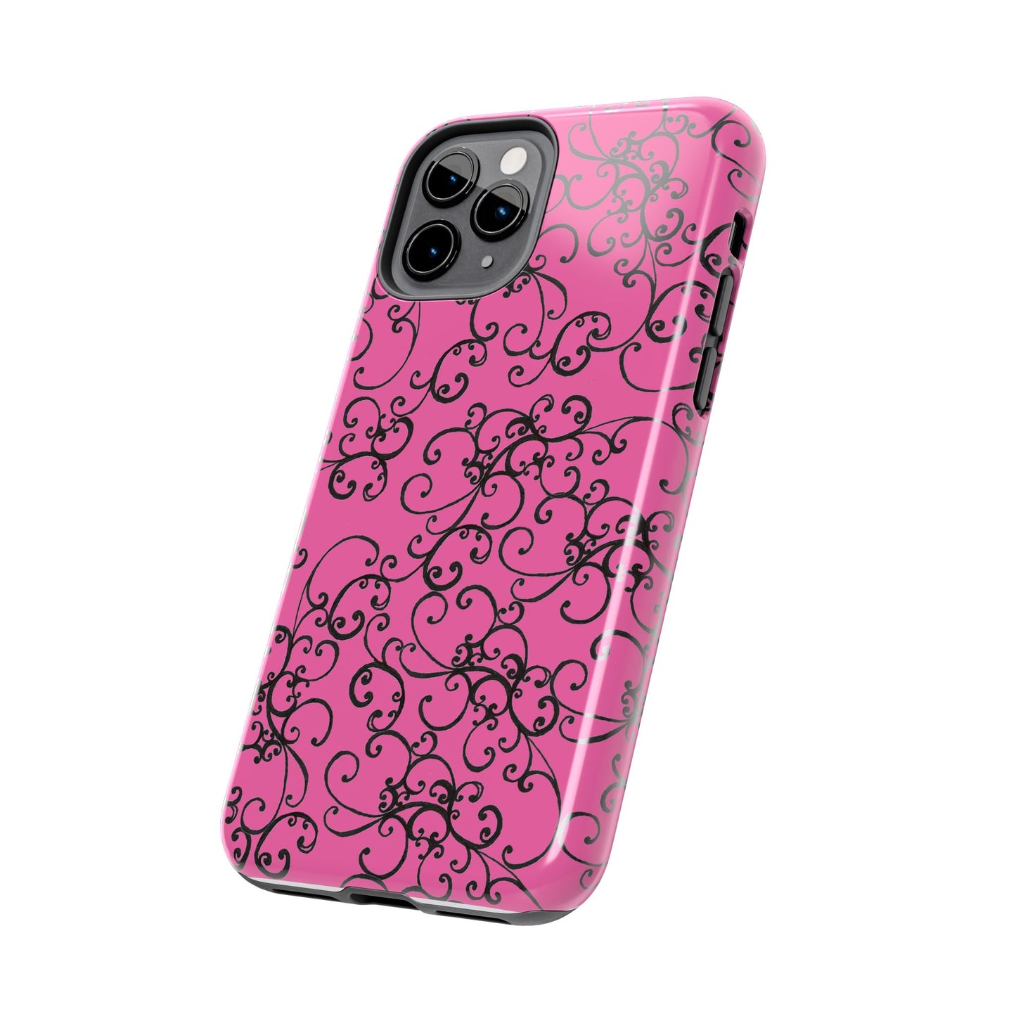 Elegant Scroll Pink / Black Phone Case