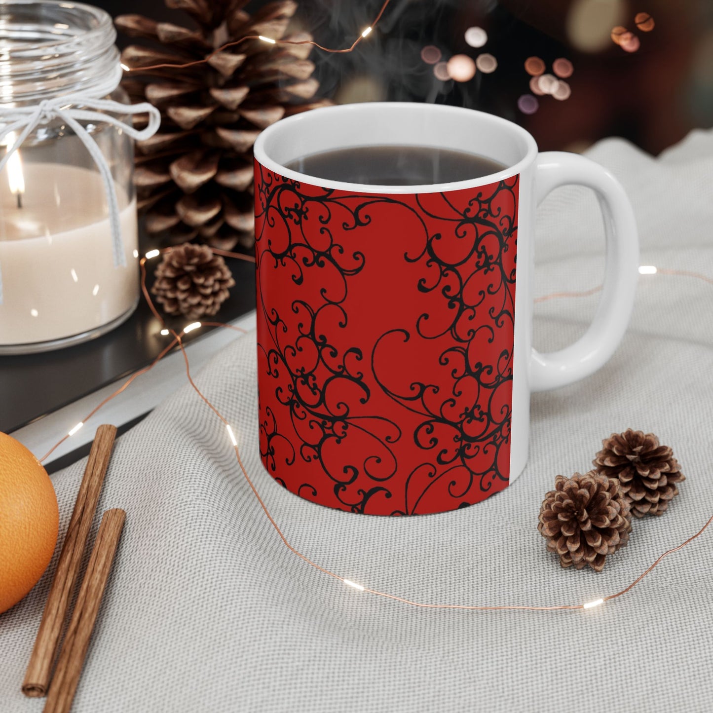 Elegant Scroll Red / Black Cup