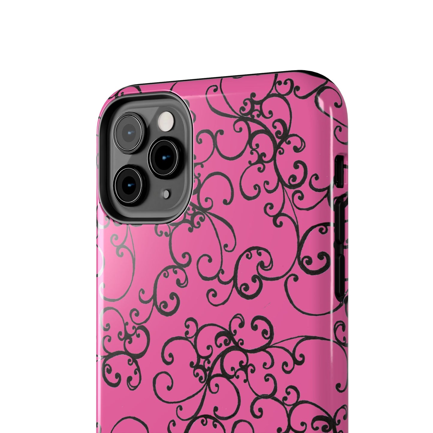 Elegant Scroll Pink / Black Phone Case