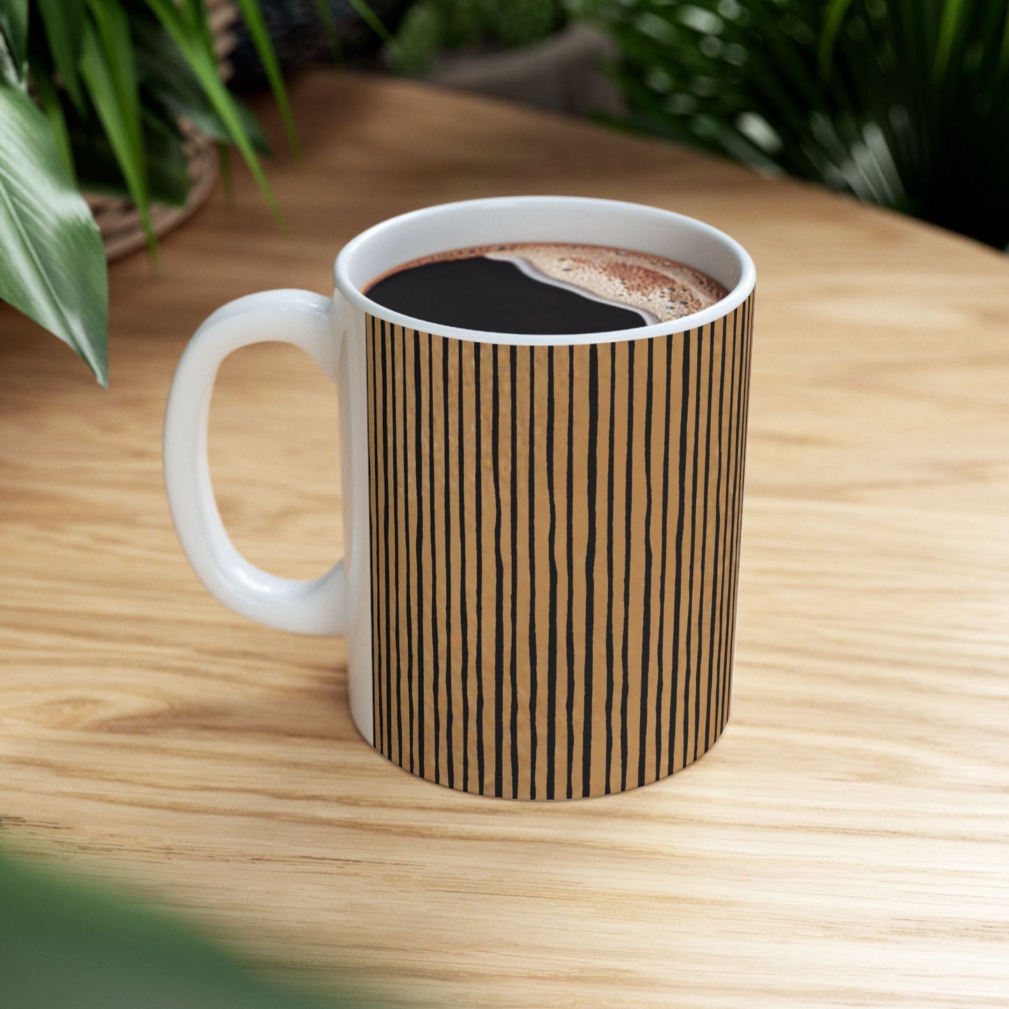 Quirky Pin Stripe Tan / Black Cup