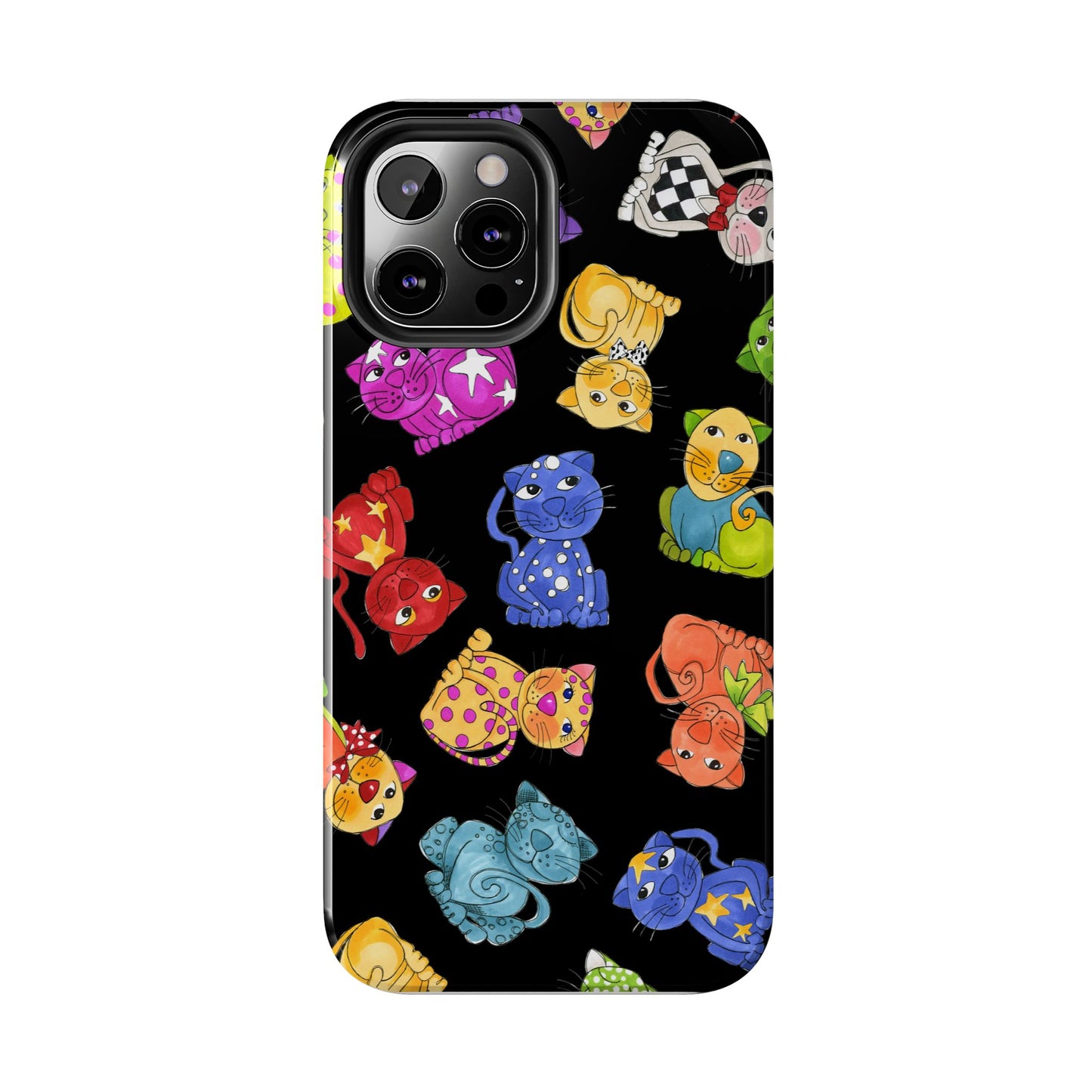 Tossed Happy Cats Black Phone Case