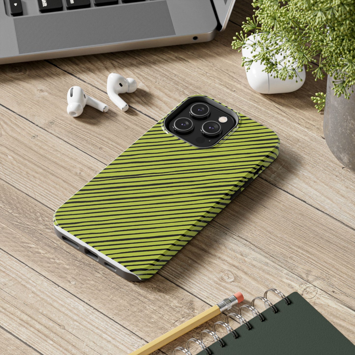 Quirky Bias Stripe Green / Black Phone Case