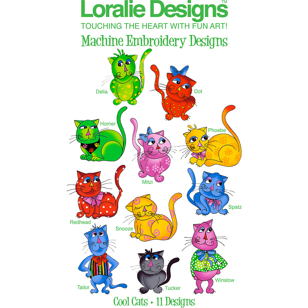 Cool Cats Machine Embroidery Design Collection - FLASH DRIVE