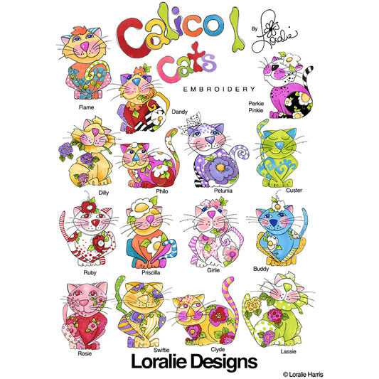 Calico Cats 1 Machine Embroidery Design Collection - FLASH DRIVE