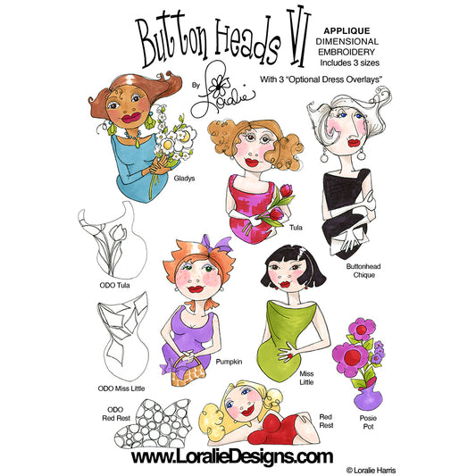 Button Heads 6 Machine Embroidery Design Collection - FLASH DRIVE