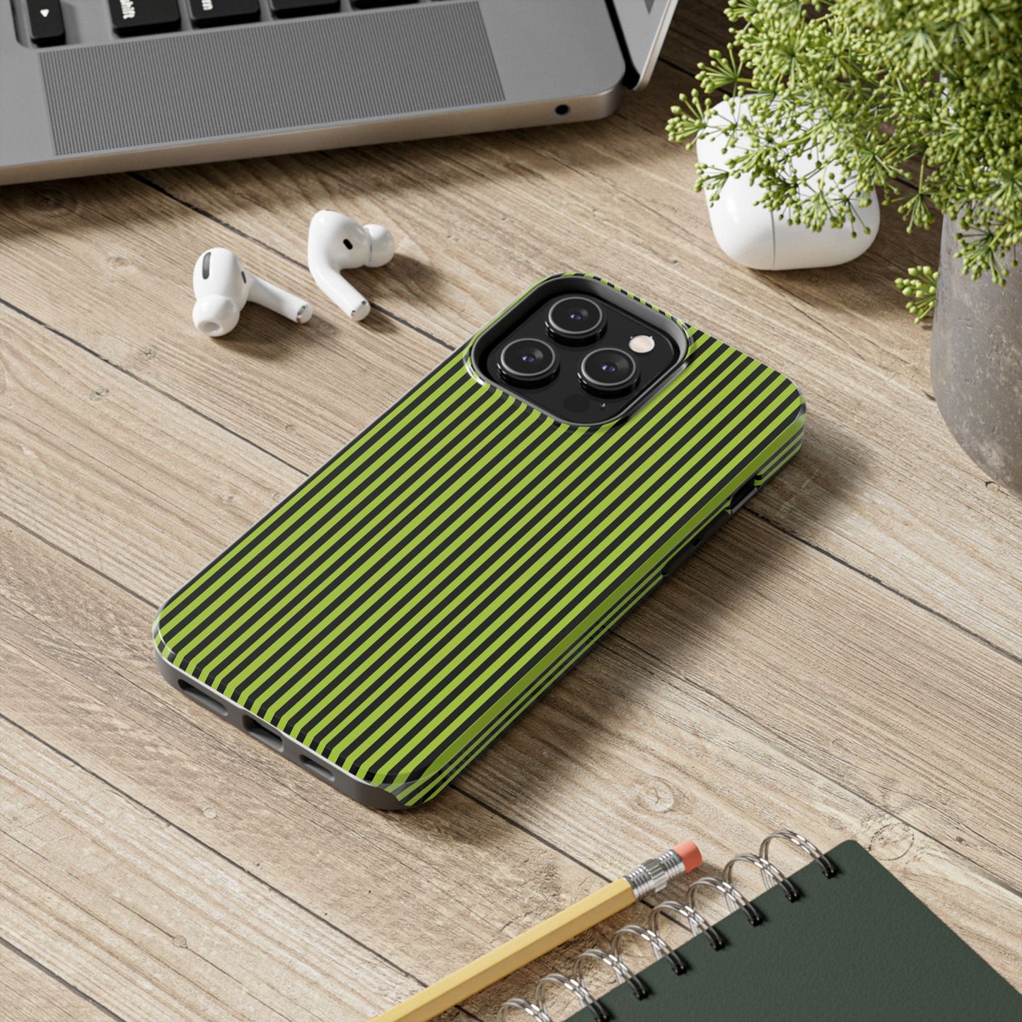 Stripe Green / Black Phone Case