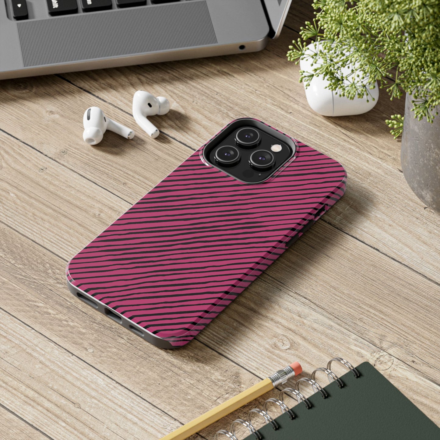 Quirky Bias Stripe Magenta / Black Phone Case