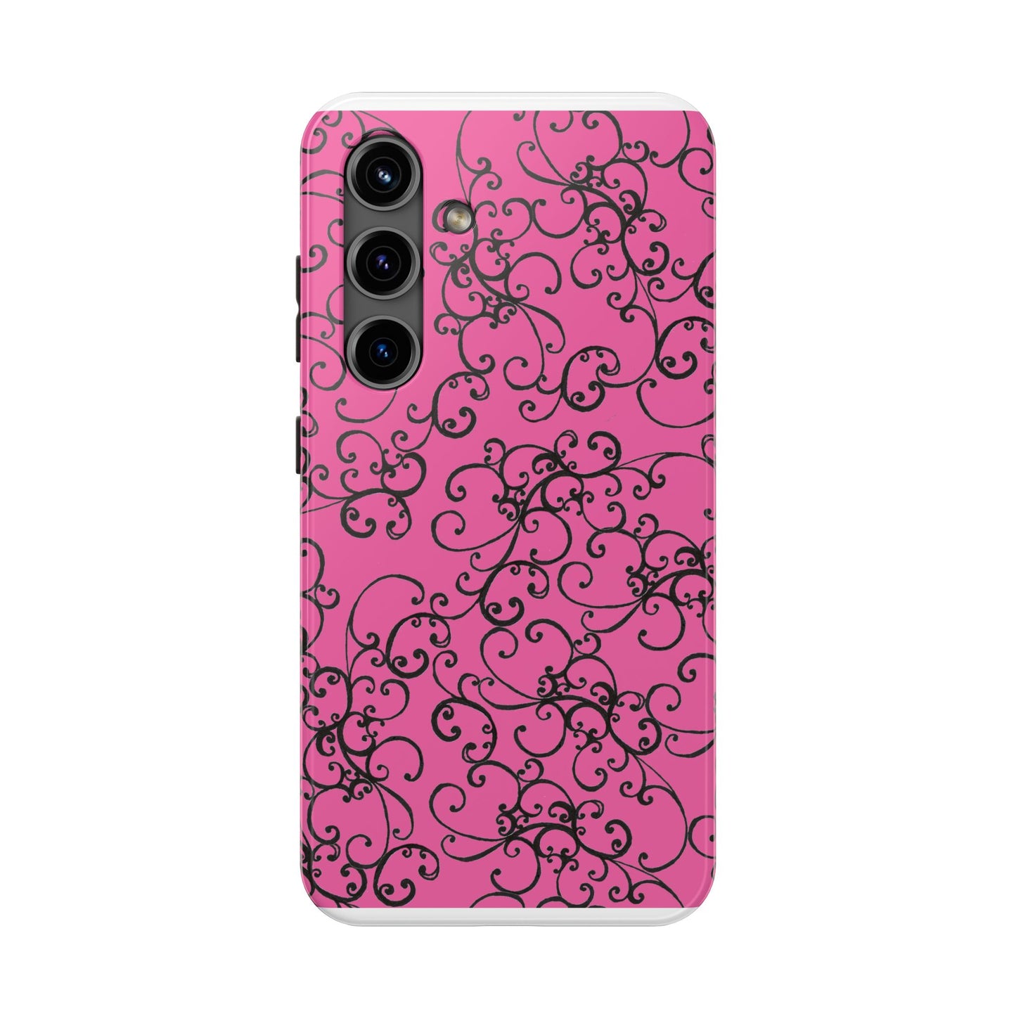 Elegant Scroll Pink / Black Phone Case