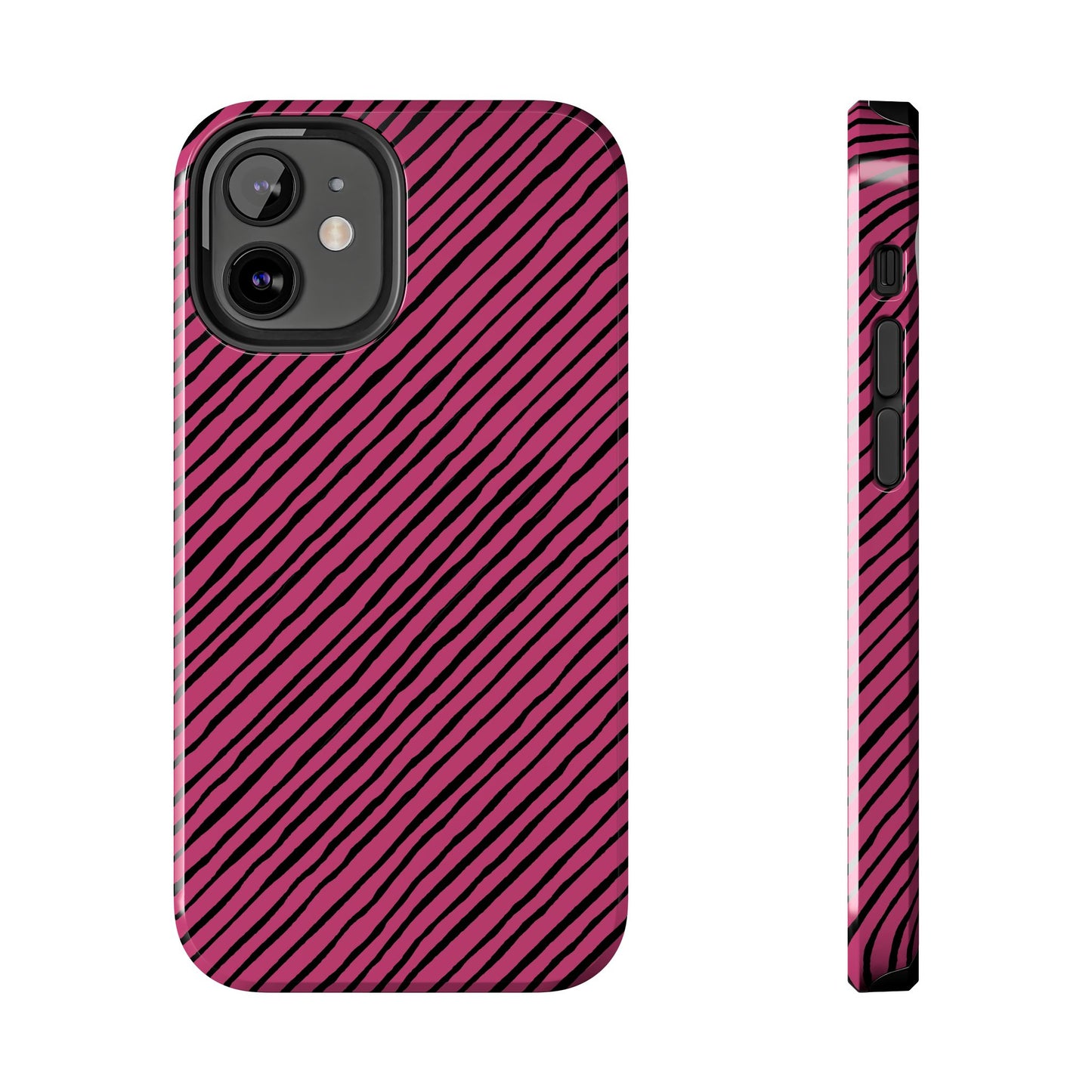 Quirky Bias Stripe Magenta / Black Phone Case