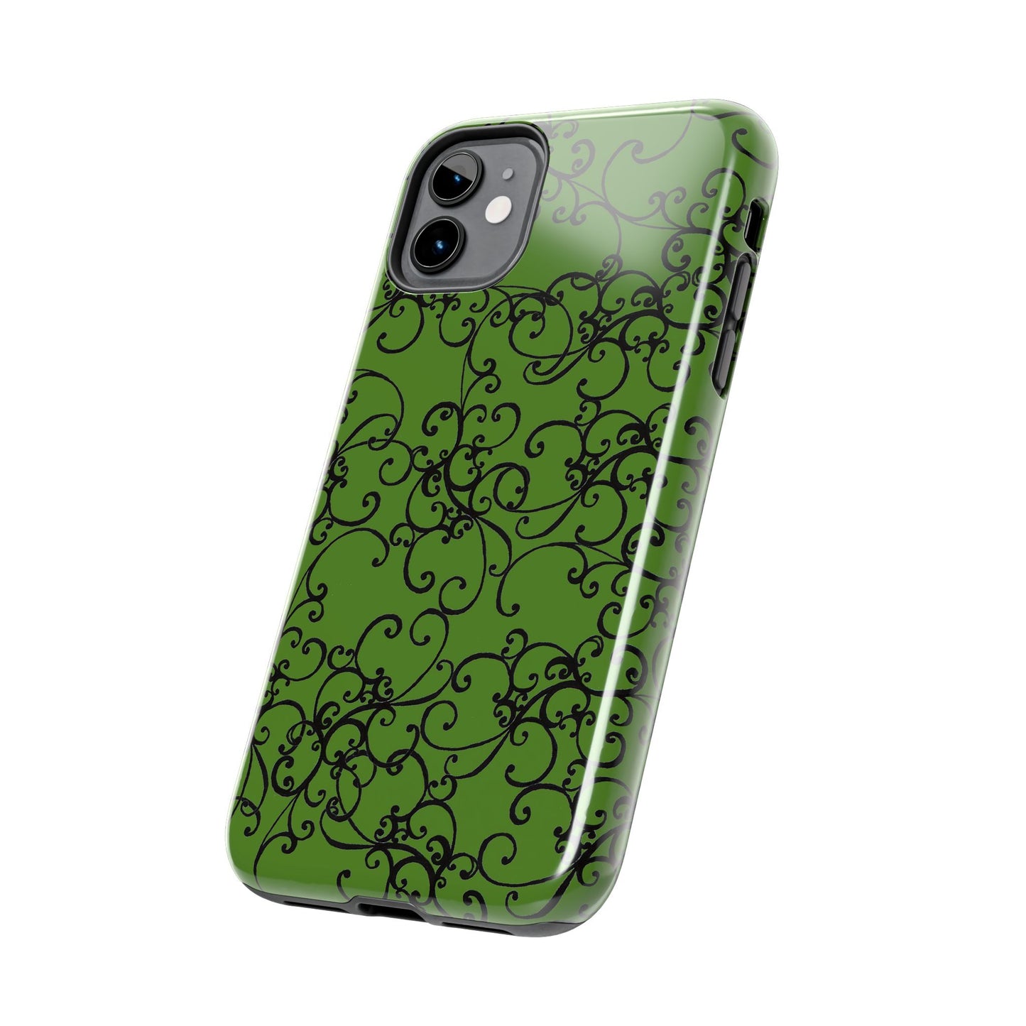 Elegant Scroll Green / Black Phone Case