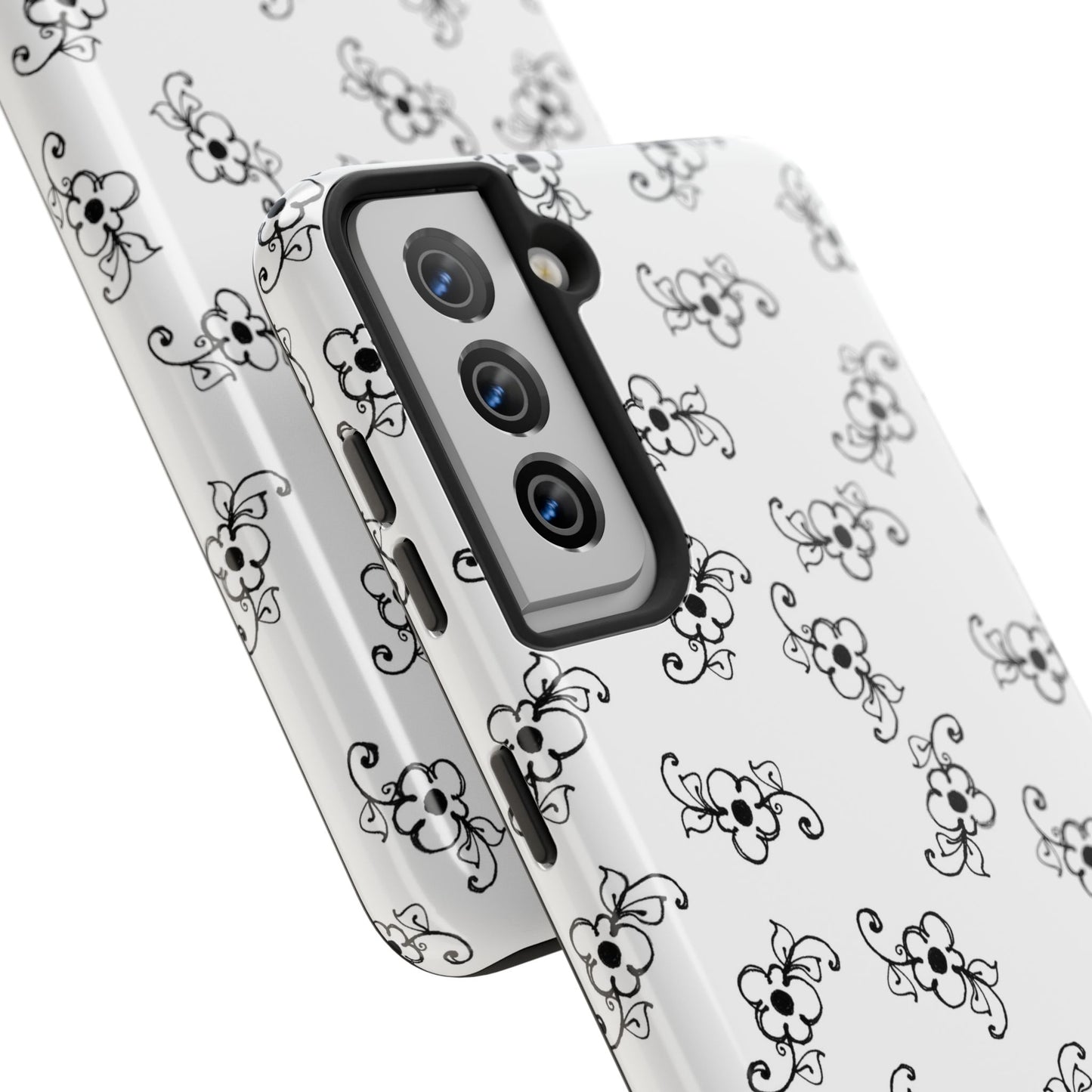 Daisy Scroll White / Black Phone Case