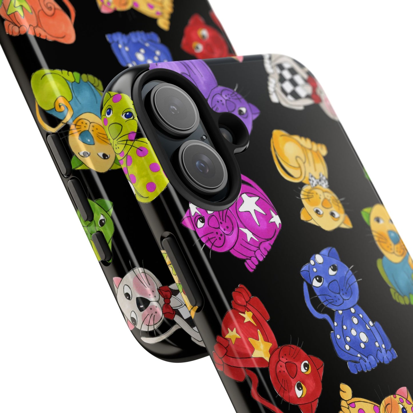 Tossed Happy Cats Black Phone Case