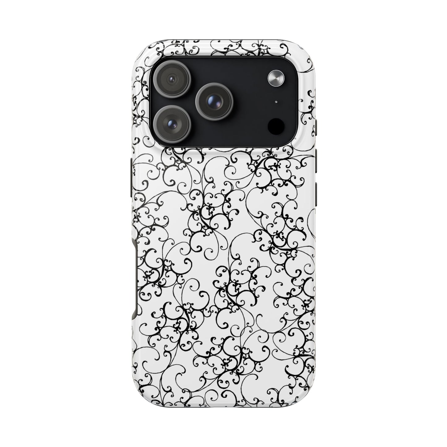 Elegant Scroll White / Black Phone Case