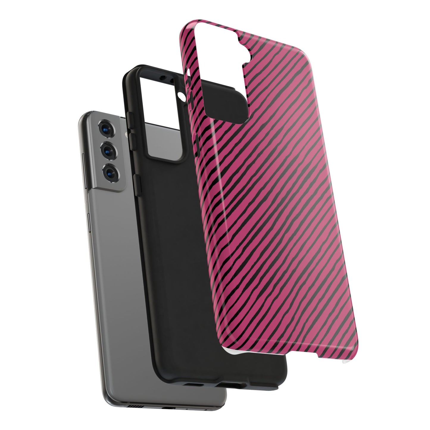 Quirky Bias Stripe Magenta / Black Phone Case