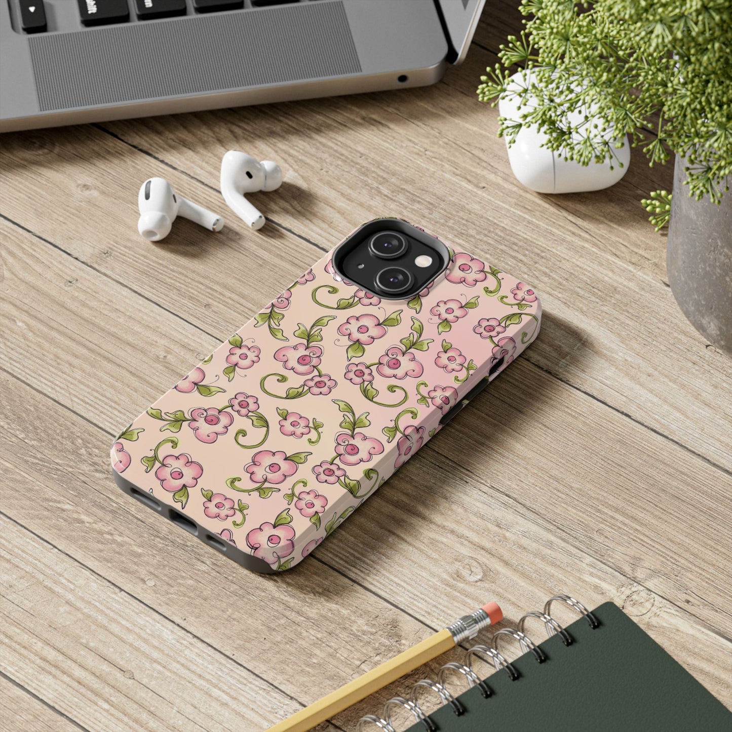 Scroll Daisies Peach / Peach Phone Case