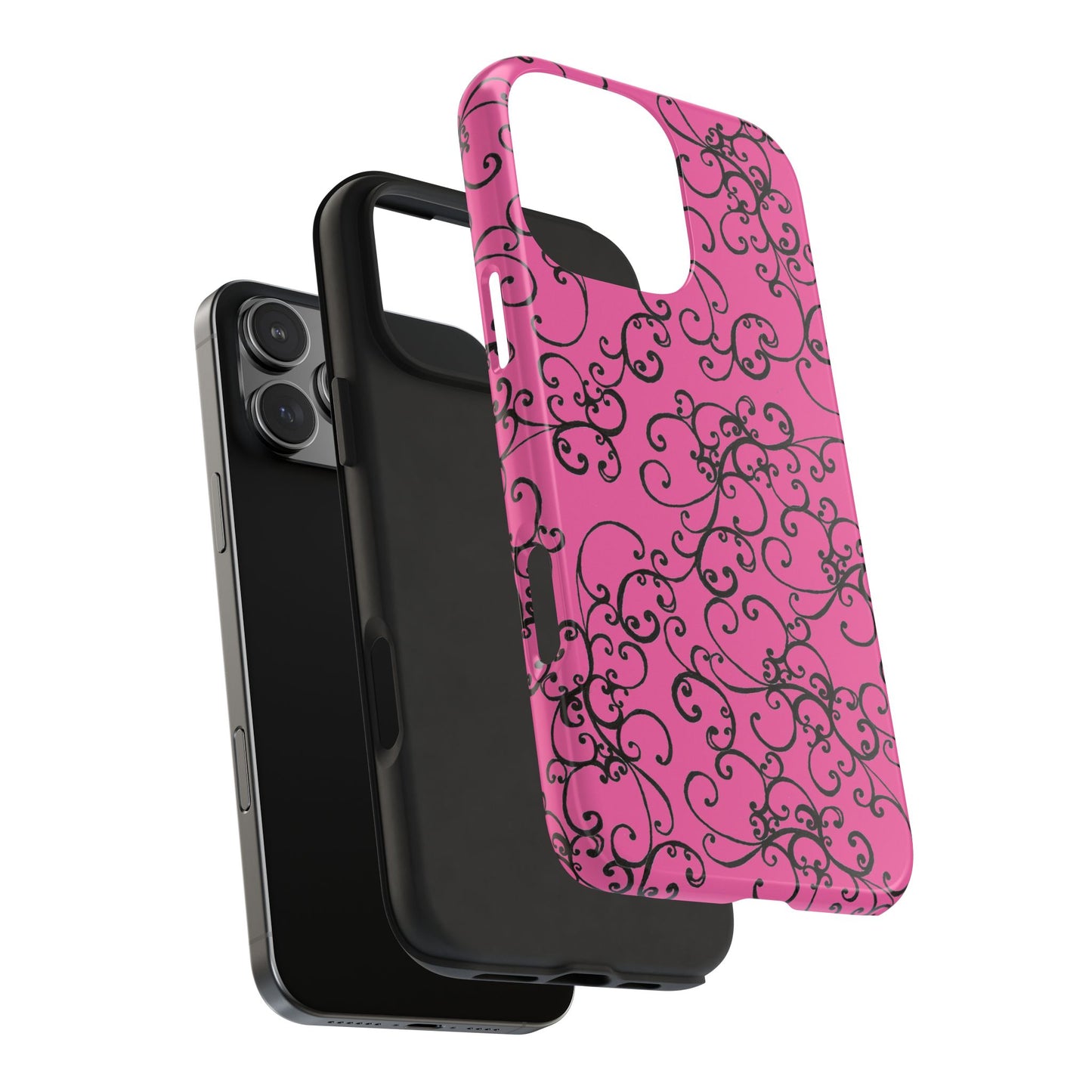 Elegant Scroll Pink / Black Phone Case