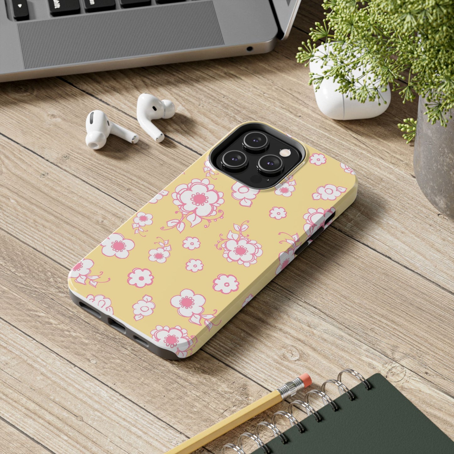 Pink Posies Yellow Phone Case