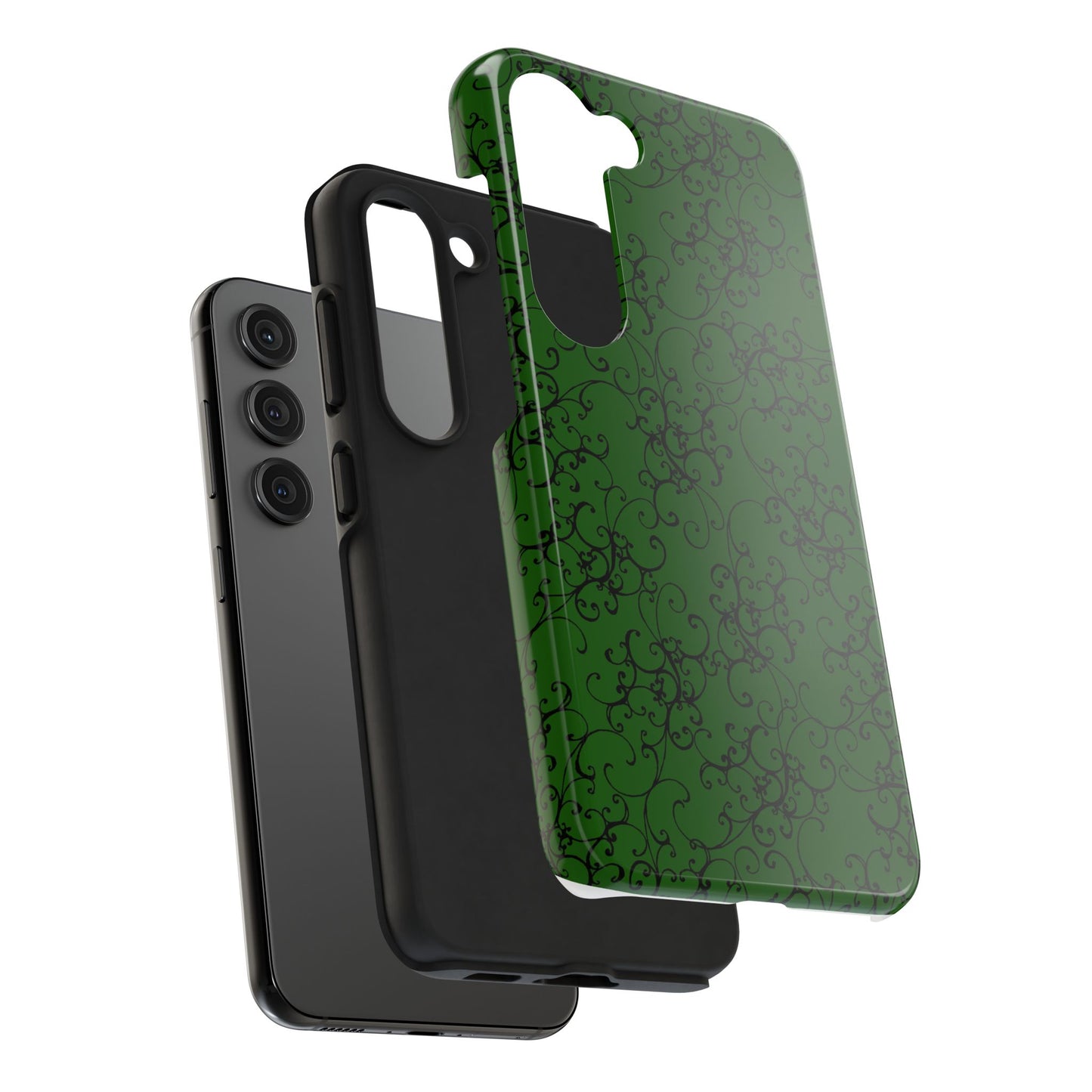 Elegant Scroll Dark Green / Black Phone Case