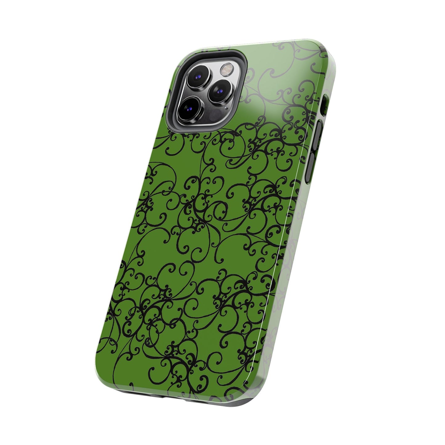 Elegant Scroll Green / Black Phone Case