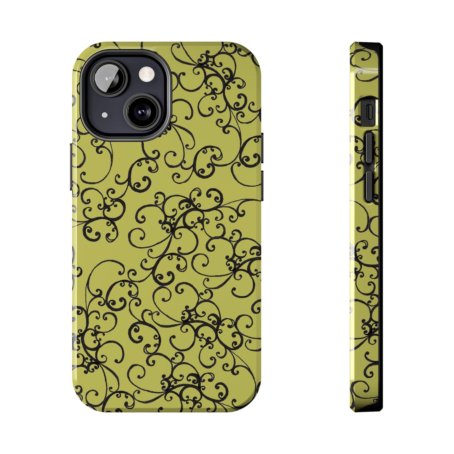 Elegant Scroll Green / Black Phone Case