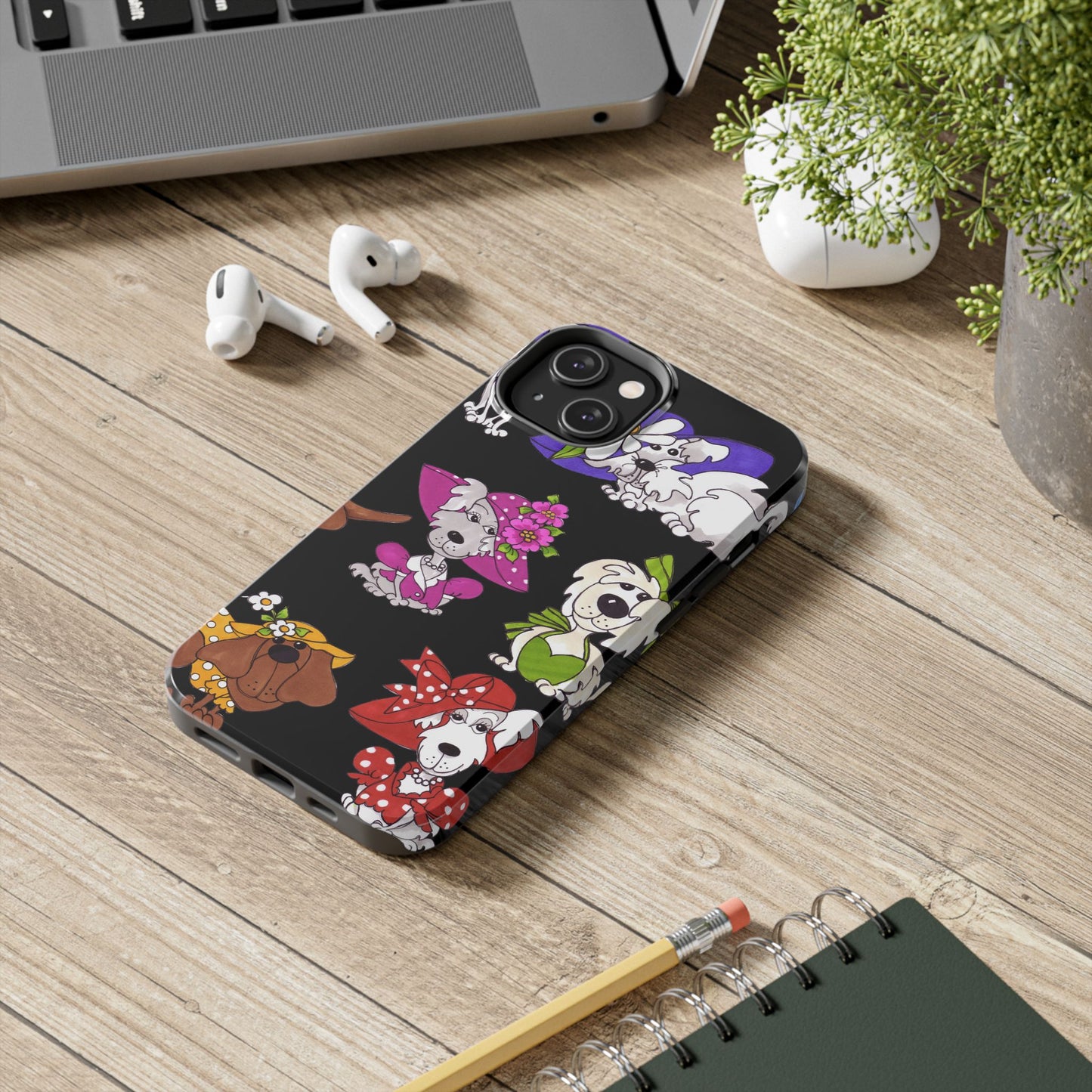 Fancy Dog Line Up Black Phone Case