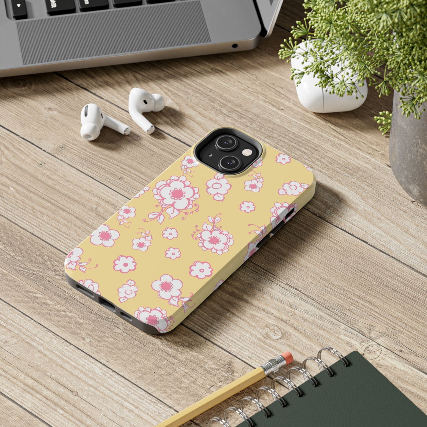 Pink Posies Yellow Phone Case