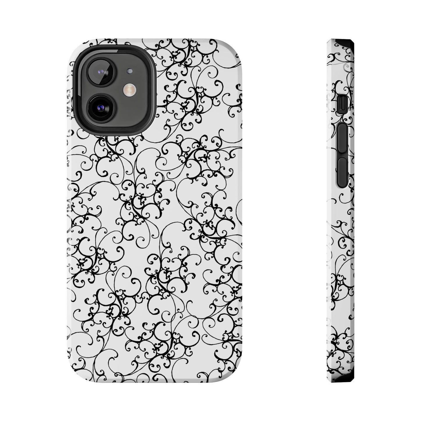 Elegant Scroll White / Black Phone Case