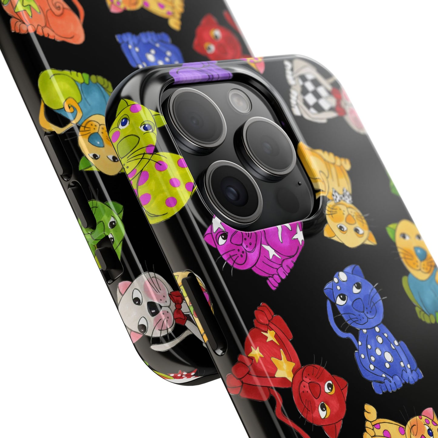 Tossed Happy Cats Black Phone Case