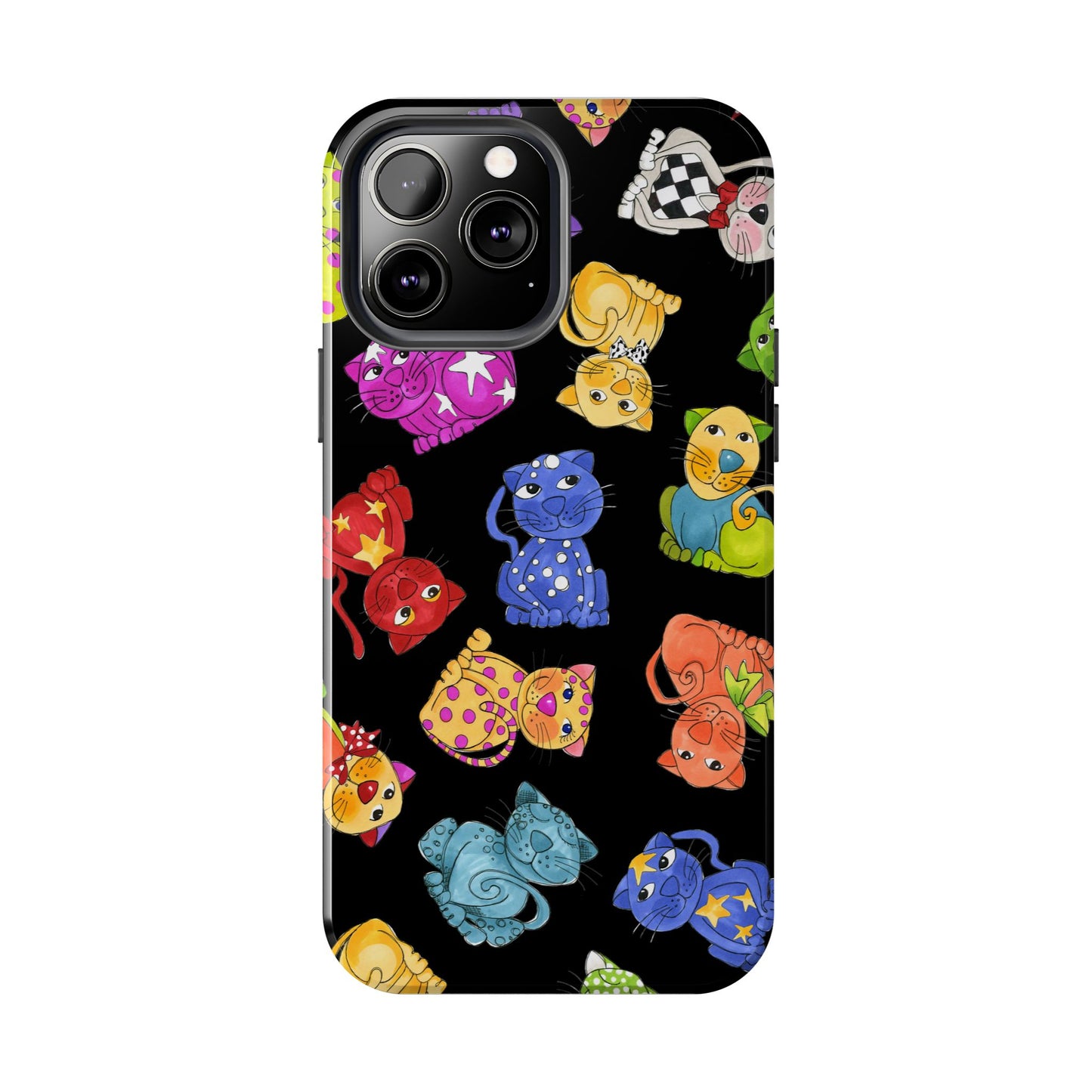 Tossed Happy Cats Black Phone Case