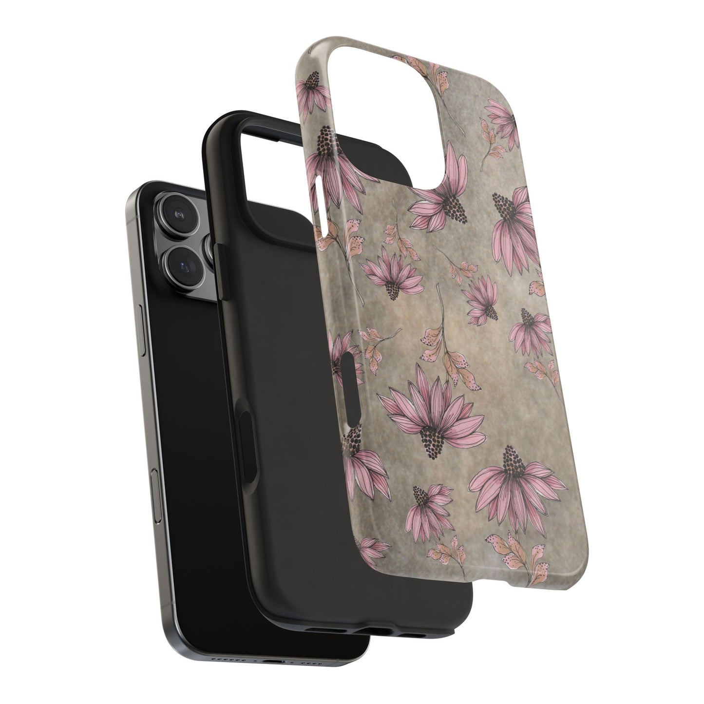 Wild Cone Flowers Taupe Marble Phone Case