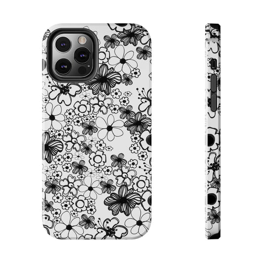 White and Black Flowers Phone Case
