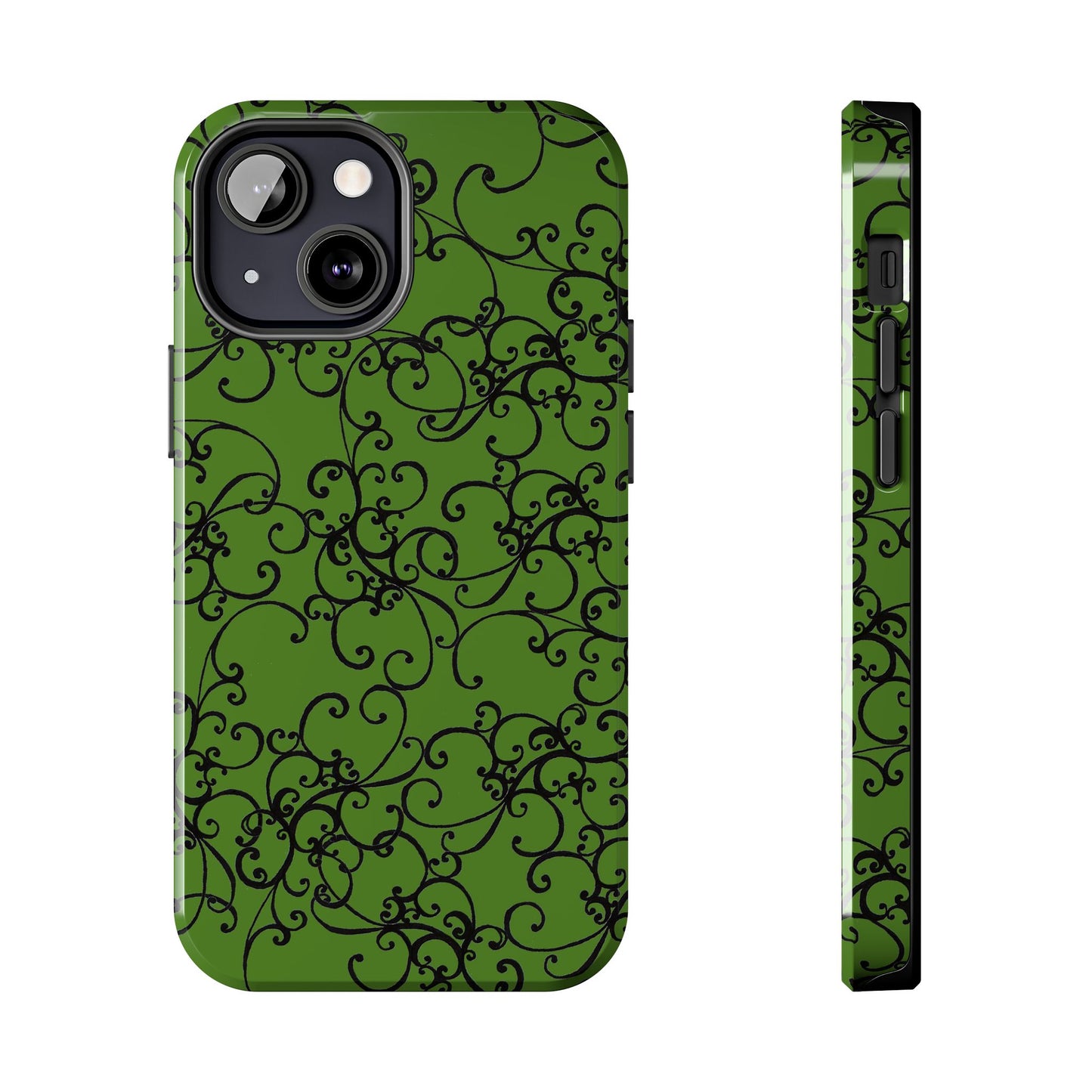 Elegant Scroll Green / Black Phone Case
