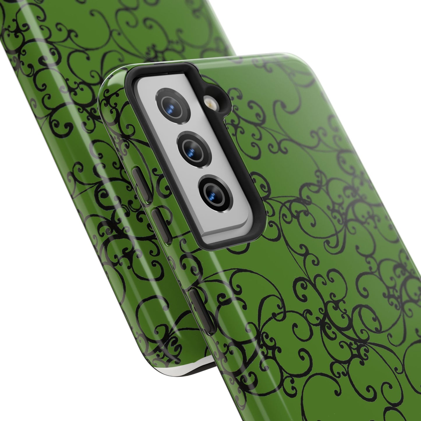 Elegant Scroll Green / Black Phone Case