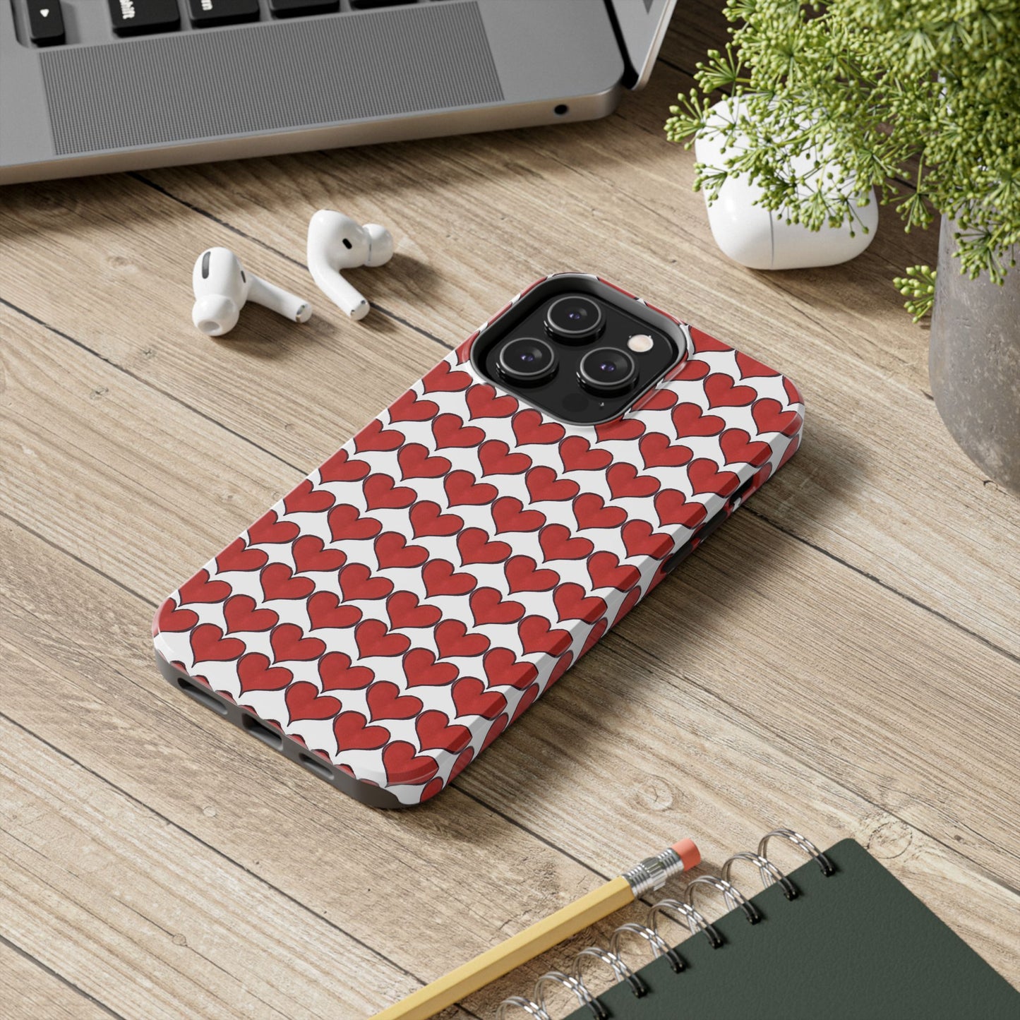 Heartbeats White / Red Phone Case