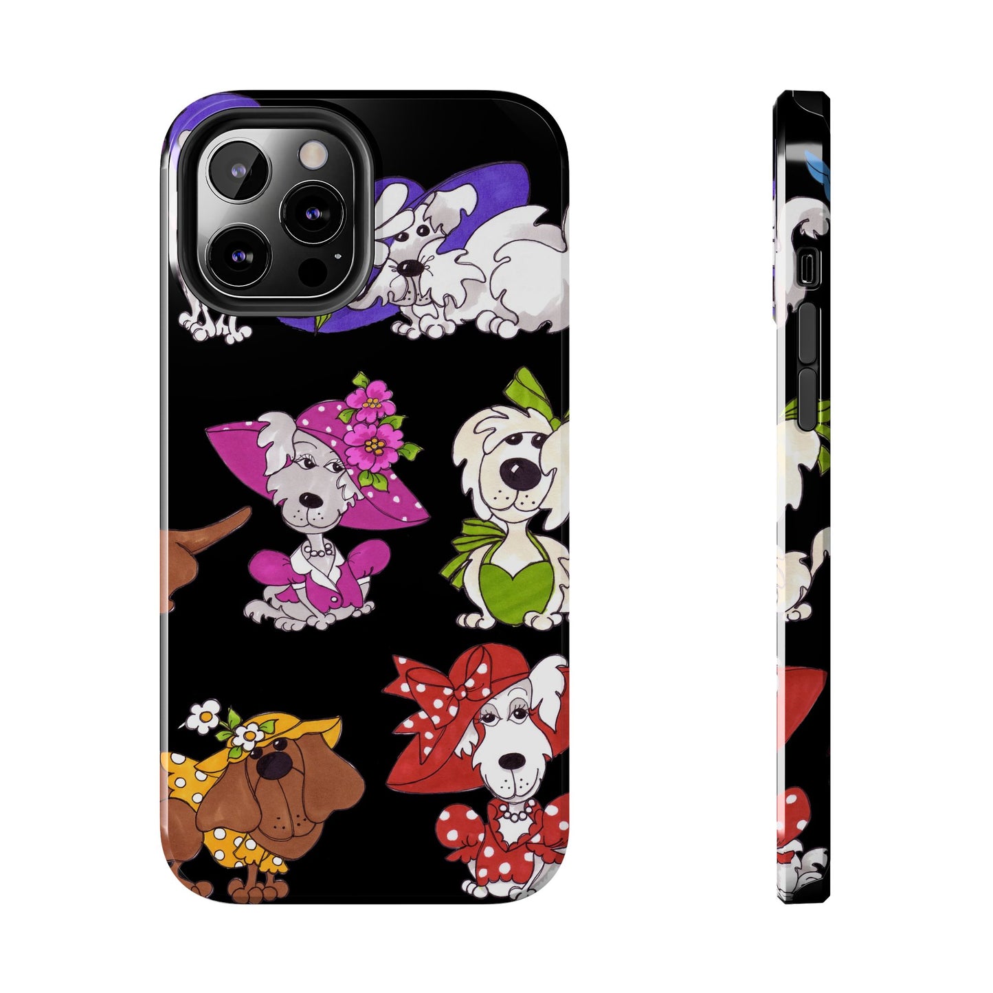 Fancy Dog Line Up Black Phone Case