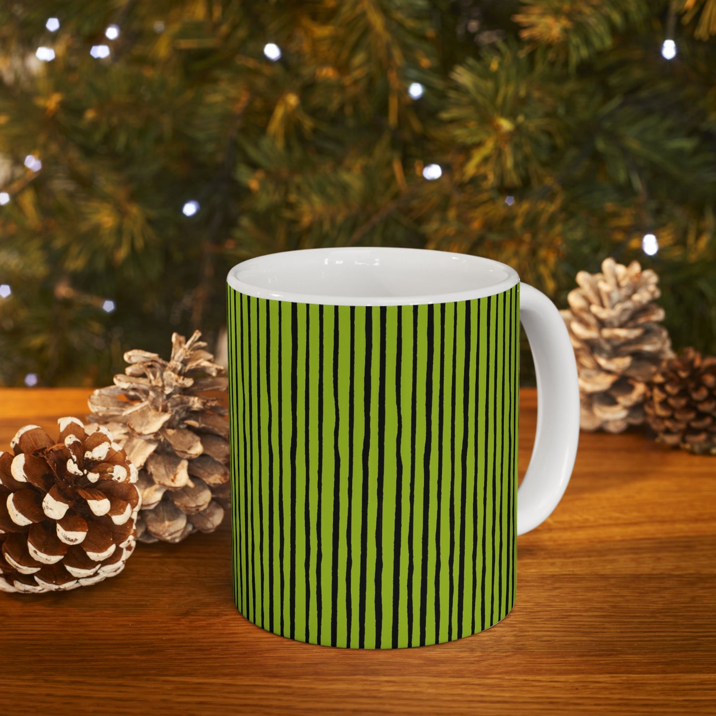 Quirky Pin Stripe Green / Black Cup