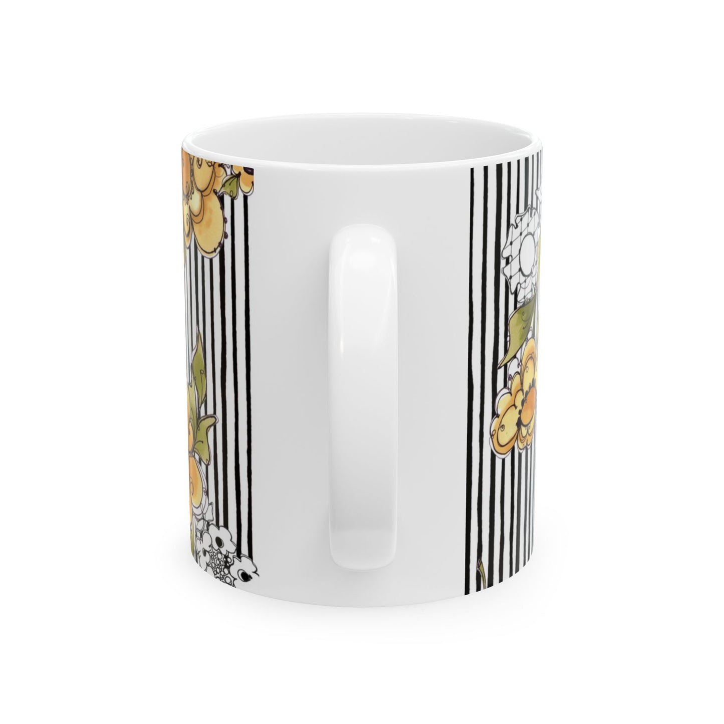 Bee Floral Stripe White / Black Cup