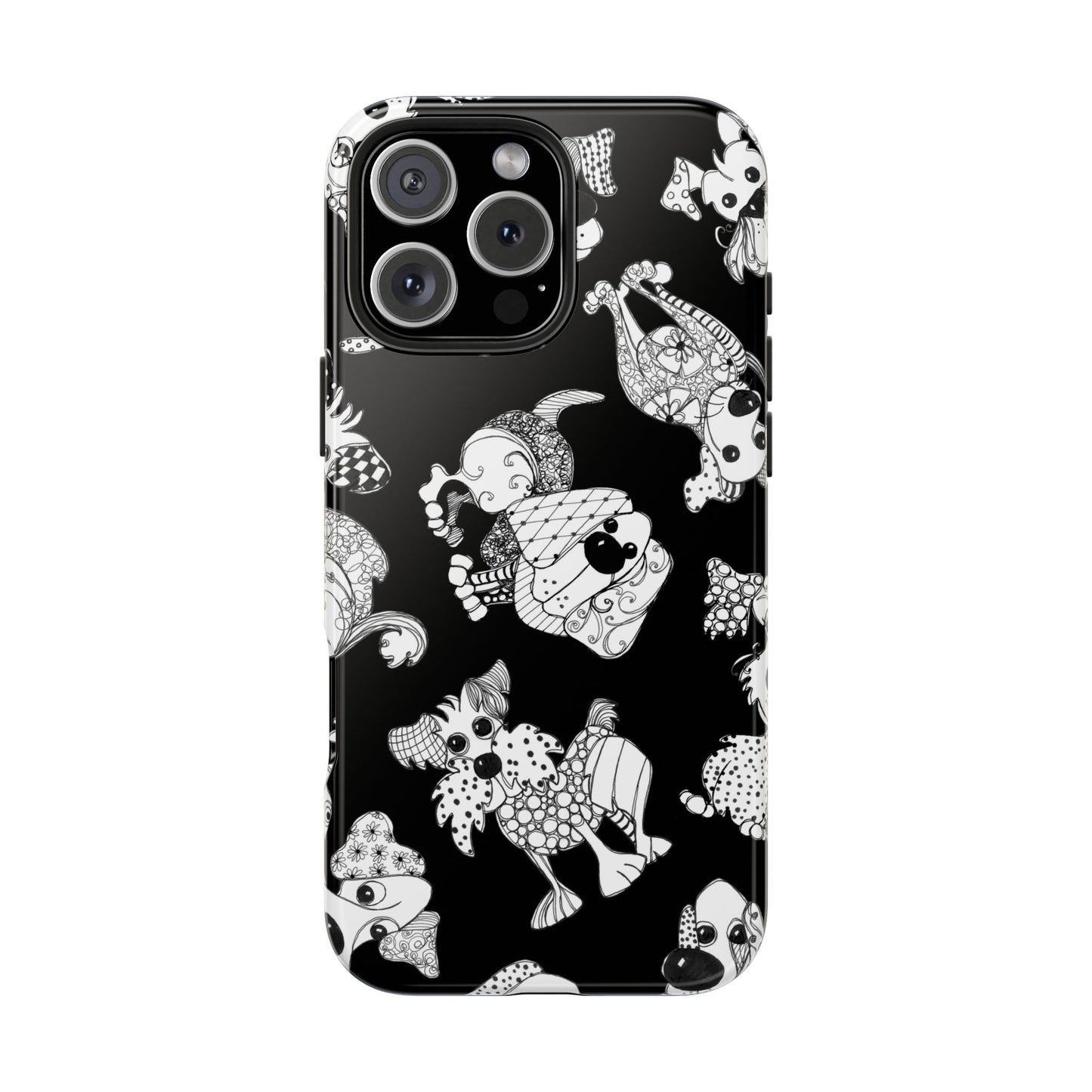 Doodle Dogs Black Phone Case