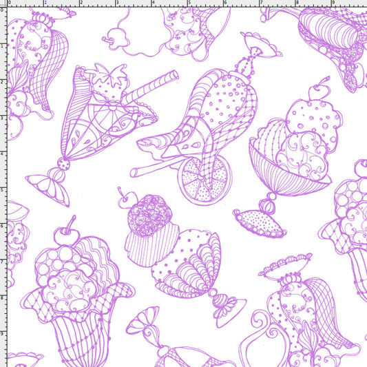 Tossed Treats White / Lilac Fabric