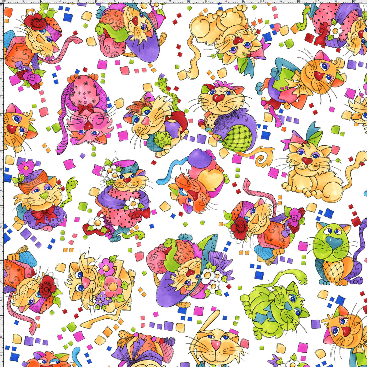 Tossed Happy Cats Fabric