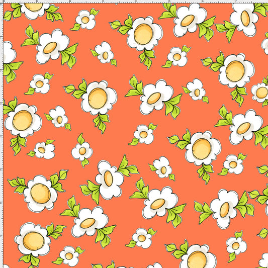 Daisy Love Orange Fabric