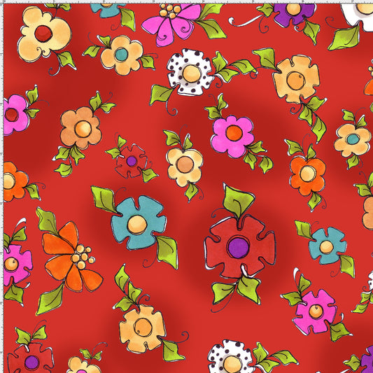 Happy Blooms Red Fabric